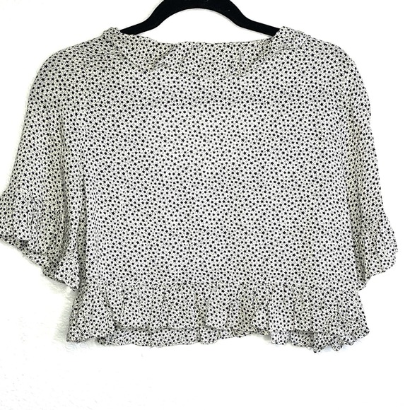 Star Print Size Small Ruffle Hem Crop Top Women's Flowy Boho Indie Blouse - Picture 9 of 10